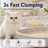 Litière pour chats en vrac, OEM, naturelle, de qualité alimentaire, à base de plantes, agglomérante en 3 secondes, faible teneur en poussière, jetable dans les toilettes, écologique, accessoires pour animaux de compagnie