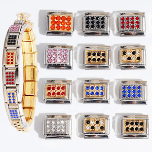 Stainless Steel Italian Modular Bracelet With Crystal Geometric Design Unisex Everyday Wear - Product Image 1