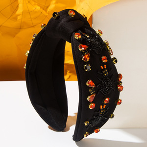Nuove perline in stile scuro strass di ragno arancione nero fascia per capelli annodata con diamanti incrostati di capelli per feste - Product Image 2