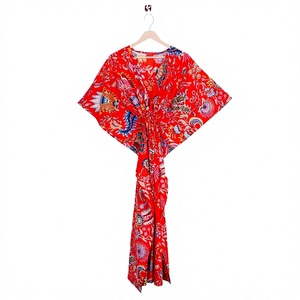100% Pure Cotton Lace Floral Plaid V-neck Breathable Print Beachwear <b>Kaftan</b> <b>Plus</b> <b>Size</b> Pregnant Women Cover-Up Sleepwear Maxi - Product Image 1