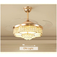 Lustres en cristal à ventilateur à lame cachée de 42 ''dans la maison Lampe de plafond à télécommande à 3 vitesses