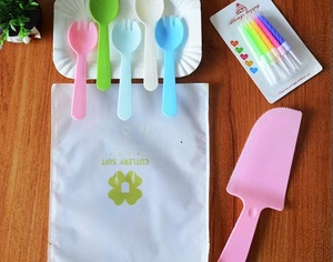 Presa di fabbrica piatto di plastica colorato forchetta e coltello per festa torta di compleanno Set di stoviglie usa e getta torta posate Set - Product Image 2
