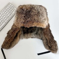 Gorro de Aviador de Piel de Conejo Natural para Invierno Extremo, Cálido, Impermeable, Afelpado, Grueso, Suave y Cómodo, para Pesca y Fiestas
