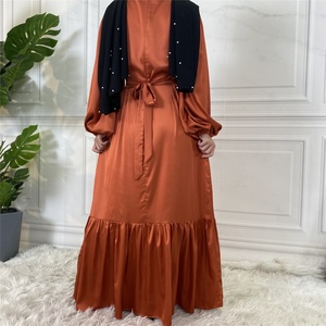 6531# Lightweight Satin Simple Women Dress Loose Sleeves Pleated Bottom With Pockets Casual Comfortable Dress - Product Image 6