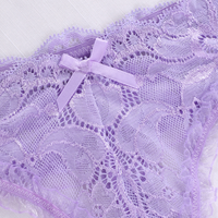 Tanga de encaje morado con bordado floral, lazo de satén y ribete de encaje con volantes, de talle bajo, suave y sexy para mujer, ¡la más vendida!