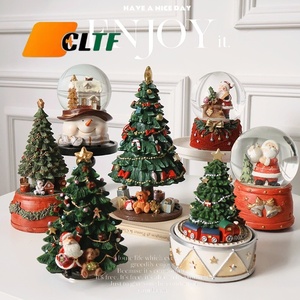 Boîte à musique vintage en résine avec train rotatif, Père Noël, ours en peluche <span class=keywords><strong>et</strong></span> globe à neige, figurine de table, cadeau pour petite amie 2026 - Product Image 2
