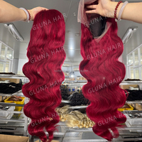 Perruque bouclée en cheveux naturels bruts, ondulée, densité 200, rouge bordeaux 99j, avec dentelle frontale HD transparente 13x6 sans colle, pour femmes noires, vente en gros