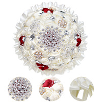 Bouquet de mariée artisanal en strass de 18 cm, entièrement en cristal, pour la mariée, décoration de fête