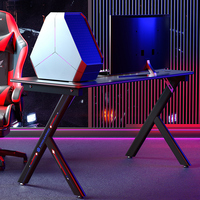 Hauteur réglable Grand 80cm Rouge RGB LED Gamer Bureau Ordinateur Table de jeu avec porte-gobelet pour l'école E-Sports pas cher