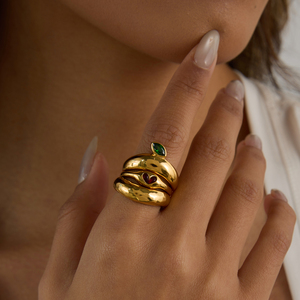 Collection <span class=keywords><strong>J</strong></span>&D Designer – Ensemble de bagues martelées en acier inoxydable plaqué or 18 carats avec zircon, motif feuille de pomme et cœur d'amour, empilables, bijoux délicats - Product Image 2