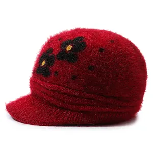 Venta al por mayor de alta calidad de invierno cálido gorro de punto de doble capa más gorros con visera de terciopelo