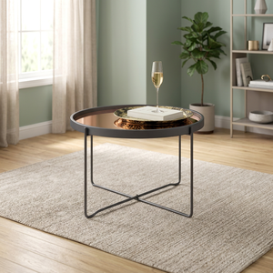 Ultimate Round <b>Mirrored</b> Coffee <b>Table</b> With Metal Frame Contemporary Living Room Furniture Modern Design Style - Product Image 1