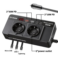 Inverter Mobil 24V ke 110V/220V 200W Port USB-C Adaptor Pemantik Rokok dengan Layar Tampilan dan Garansi 2 Tahun