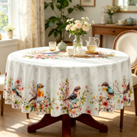 Nappe de table durable en polyester imprimé pour les fêtes, le printemps et l'été, motif floral d'oiseaux et de branches, idéale pour les pique-niques et les dîners