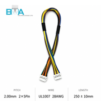 Faisceau de câbles 10 broches (2x5) avec pas de 2,00 mm, 28AWG, 25 cm/0,82 pi, multicolore, pour connexion interne d'électronique grand public