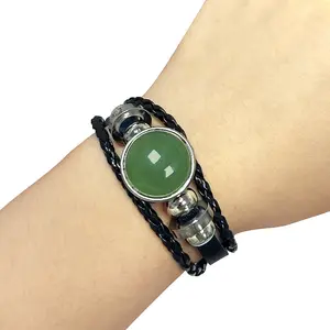 Pulsera tejida de cuero de ágata de cristal natural, pulseras de gemas de tiempo, brazaletes de piedra trenzada de cuerda ajustable para mujeres y hombres, regalos