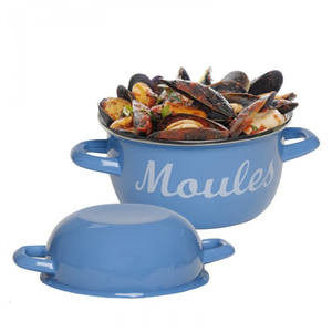 CHL 20cm 26cm 30cm Custom logo Printing Restaurant Hotel Seafood Cooking Seafood Blue Enamel Shellfish <strong>Mussel</strong> Olla <strong>Pot</strong> with Lid - Product Image 4