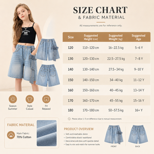 MZJ Bermuda in denim azzurro da ragazza, con elastico in vita, gamba larga e fiocco decorativo con strass - Product Image 6