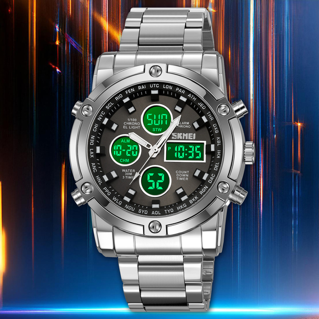 Skmei 2556 Men's Sport Analog-Digital Display Chronograph Watch Water Resistant Quartz Watch with Stainless Steel Strap Hot Sale