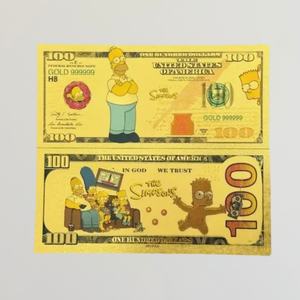 Billet de banque en feuille d'or The Simpsons, monnaie commémorative d'anime <span class=keywords><strong>américain</strong></span>, 100 $ plaqué or 24 carats - Product Image 6