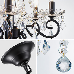Lámpara de araña de cristal negra con fuente de luz LED E26 de forma redonda para sala de estar, dormitorio, cocina. - Product Image 4