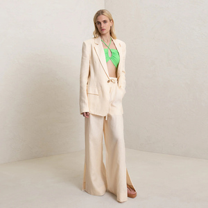 Nuovi arrivi biancheria con coulisse vita larga gambe caviglie spacca pantaloni da donna giacca abito - Product Image 1