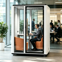 Cabine de réunion insonorisée mobile à deux places avec verre trempé et roulettes pour espace de travail ouvert
