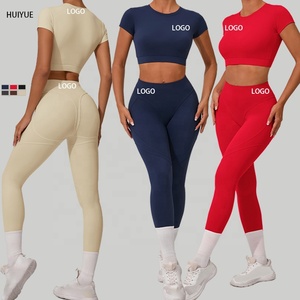 Nuevo Conjunto de Yoga Ajustado y de Secado Rápido, Conjunto Deportivo de Manga Corta <span class=keywords><strong>para</strong></span> <span class=keywords><strong>Correr</strong></span>, Ropa Deportiva con Espalda Descubierta <span class=keywords><strong>para</strong></span> <span class=keywords><strong>Mujer</strong></span> - Product Image 1