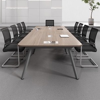 Table de Conférence Longue et Simple en Bambou Moderne avec Organisateur de Câbles pour Bureau, Combinaison de Chaises de Négociation pour Salle de Conférence 6-20 Personnes