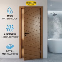 Porte intérieure pour salle de bain, design moderne, en bois massif de chêne rouge, avec âme en contreplaqué imperméable, géométrique asymétrique, pour appartement en Amérique du Nord