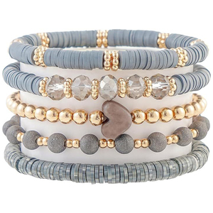 Pulseras elásticas con cuentas de arcilla polimérica dorada apilable para mujer, conjunto de joyas de acero inoxidable para aniversario <span class=keywords><strong>y</strong></span> <span class=keywords><strong>amistad</strong></span> - Product Image 1