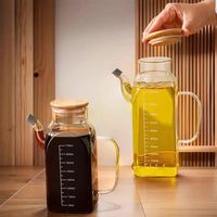 Botol Minyak Kaca Borosilikat Tinggi, Stoples Kaca Persegi untuk Penyimpanan Dapur, Stoples Minyak Kaca dengan Tutup Bambu