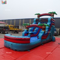 Toboggan aquatique gonflable de couleur marbre commercial avec piscine pour enfants et adultes, fête dans la cour
