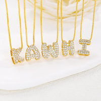 Collar con Inicial de Letra de Burbuja Mini, Collar con Letra de Globo de Diamantes Dorados, Collar con Inicial de Letra Inflada, Joyería para Mujer