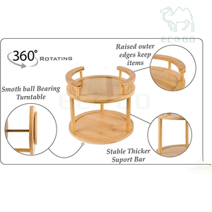 Organizador de especias de bambú de dos cansados Soporte giratorio de 360 grados Organizador de especias - Product Image 4