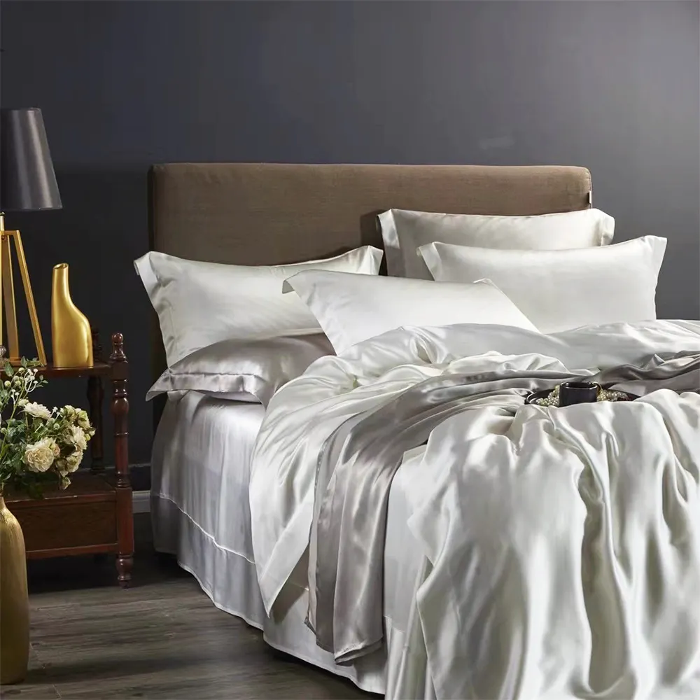 Оранжевые постельные принадлежности шелковые простыни для кровати на заказ накидки на подушки, стеганое одеяло, чистый шелк тутового Шармез натуральный 100% шелковое постельное белье Комплект постельного белья