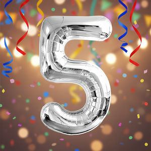 Party Love Silver Number 5 <b>Balloon</b> 45cm Foil Birthday Party <b>Decor</b> Kids Celebration Supplies - Product Image 4
