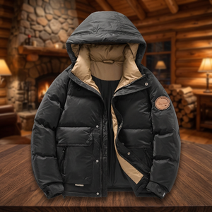 Veste d'hiver rembourrée à capuche pour homme, noire, épaisse et chaude, avec fermeture éclair, vêtement d'extérieur décontracté - Product Image 4