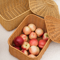Panier de rangement rond en rotin tressé, durable, écologique et moderne, avec couvercle, grandes et petites tailles, pour aliments, fruits, pain, usage domestique ou cadeau