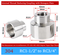 Raccord réducteur PT en acier inoxydable 304 forgé et poli, haute pression, sur mesure, 3000 LB, filetage interne PT1-1/2"*3/4"