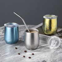 Gelas Luar Ruangan Sekali Pakai Ramah Lingkungan Berlapis Ganda Titanium dengan Desain Frost/Warna-warni dan Motif Bunga Es untuk Air, Teh, Anggur & Lainnya