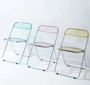 Chaise de salle à manger industrielle en gros, chaise pliante portable en acrylique transparent et métal, chaise de vente au détail pour la maison, le bar, l'appartement - Product Image 5