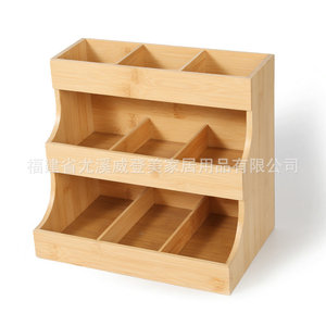 Bamboo partition storage rack, tiered storage rack for office pantries, coffee, <b>tea</b> bags, and beverage organizers. - Product Image 3