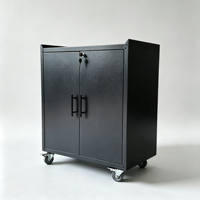 Armoire de rangement mobile en acier robuste et moderne avec portes doubles verrouillables réglables et roulettes pour usage en atelier