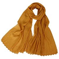 2026 Premium Longue Écharpe Hijab Musulmane en Coton Plissé Froissé Couleur Unie, Chiffon Perlé et Effet Feuille Froissée pour Femmes de Malaisie