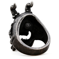 Bague pour homme en acier inoxydable, style européen-américain, design audacieux, avec crâne et cornes de démon, style heavy metal, pierre naturelle, thème sombre, pour anniversaire