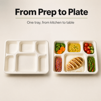 Assiette à 6 compartiments 100 % compostable en bagasse de canne à sucre, plateau repas jetable biodégradable pour cantine scolaire et restauration