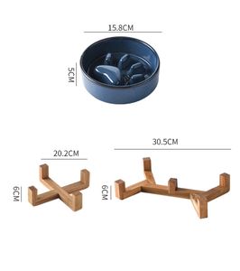 Mangkuk Makan Anjing Keramik Slow Feeder Baru, Mangkuk Keramik Hewan Peliharaan dengan Alas Kayu Anti-Selip, Mangkuk Makan Kucing Keramik Slow Feeder yang Ditinggikan - Product Image 2