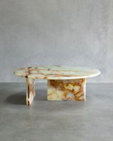 Meuble de salon moderne haut de gamme, Table d'appoint centrale en pierre d'onyx vert clair, Table basse ronde de luxe en marbre d'onyx