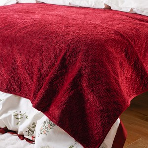 Thêm Dài Staple Chải Bông Giáng Sinh Trang Trí Nội Thất Thực Vật In Màu Đỏ Ruffle Bện Trim Duvet Cover Set Với Bông Tuyết Thêu - Product Image 5